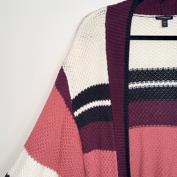 Express Oversized Cardigan Maroon Cream Multi Colorblock Knit Small Women’s - Picture 4 of 10